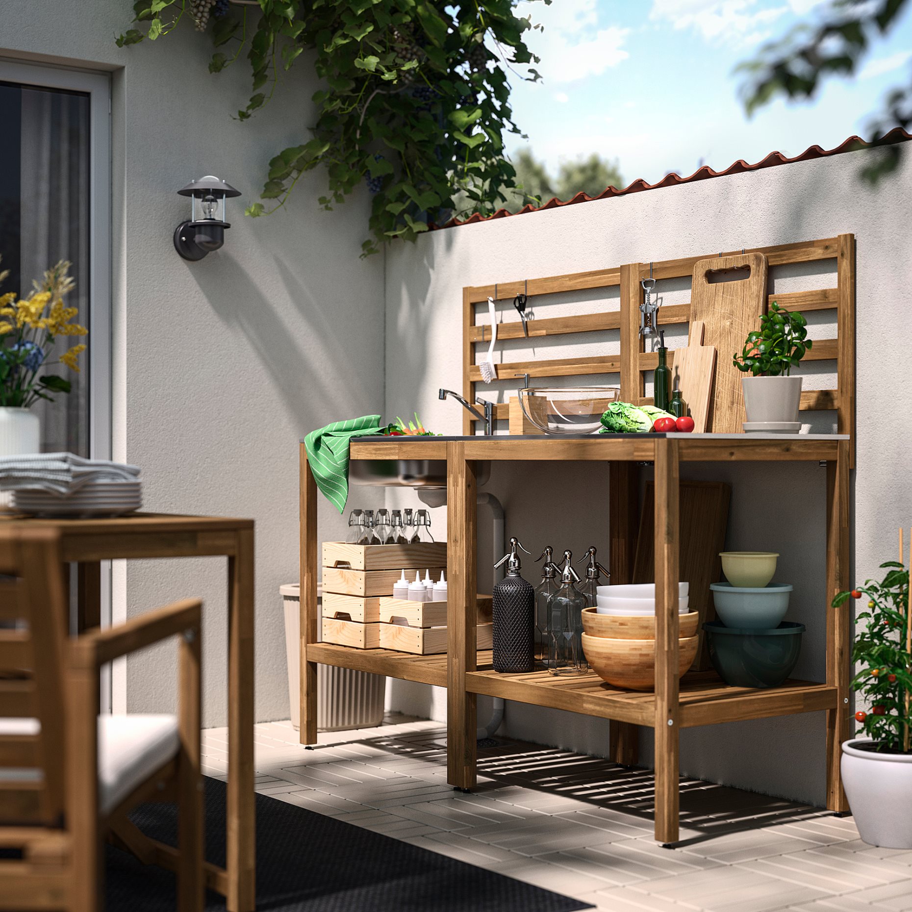 NÄMMARÖ, kitchen with sink unit outdoor, 240x62 cm, 896.155.28