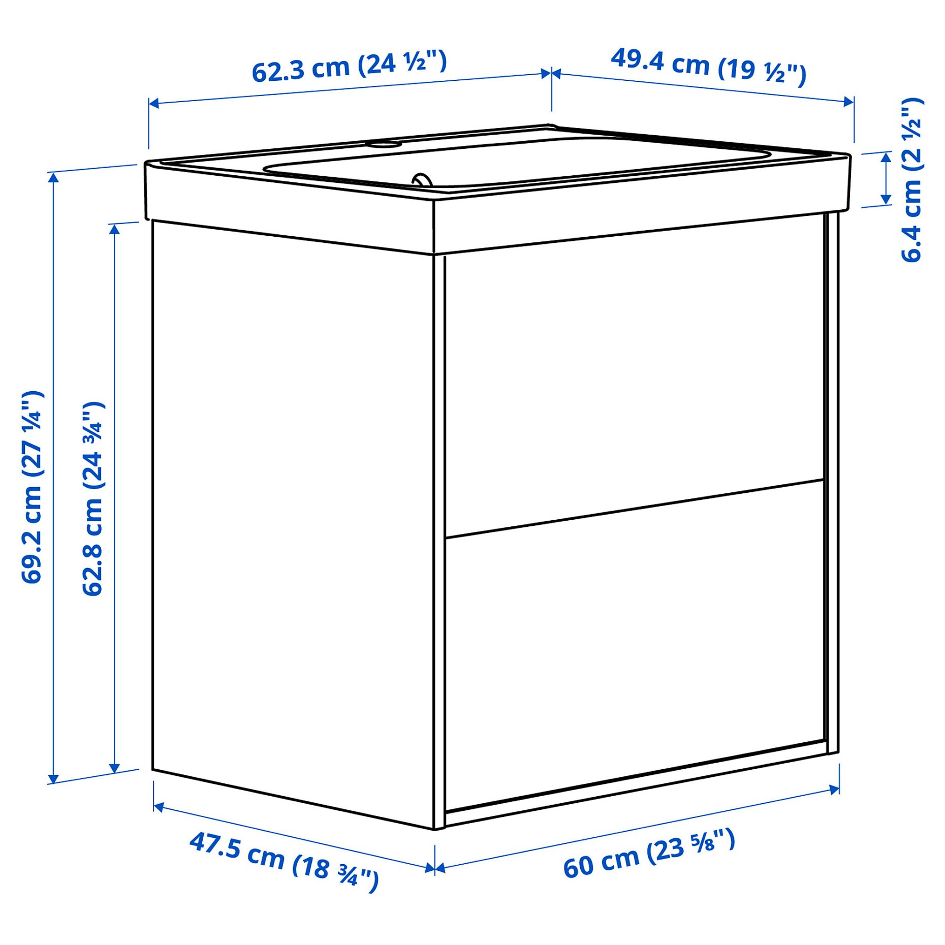 HAVBACK/ORRSJON, wash-stand with drawers/wash-basin, 62x49x69 cm, 896.292.76