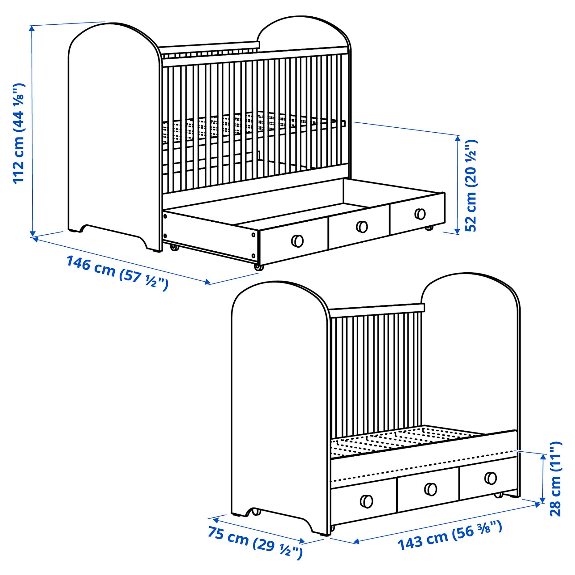 GONATT, cot with drawer, 70x140 cm, 904.670.89