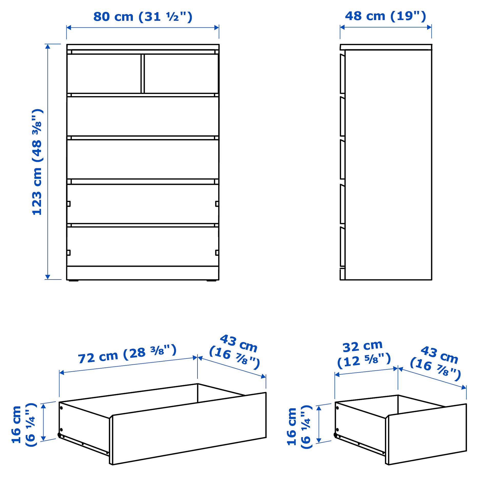 MALM, συρταριέρα με 6 συρτάρια/γυαλιστερό, 80x123 cm, 904.811.70