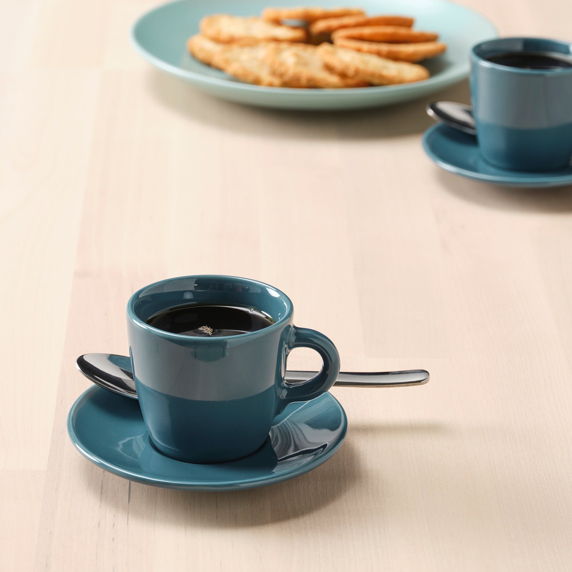 FÄRGKLAR, cup with saucer/glossy, 4 pack, 7 cl, 904.818.20