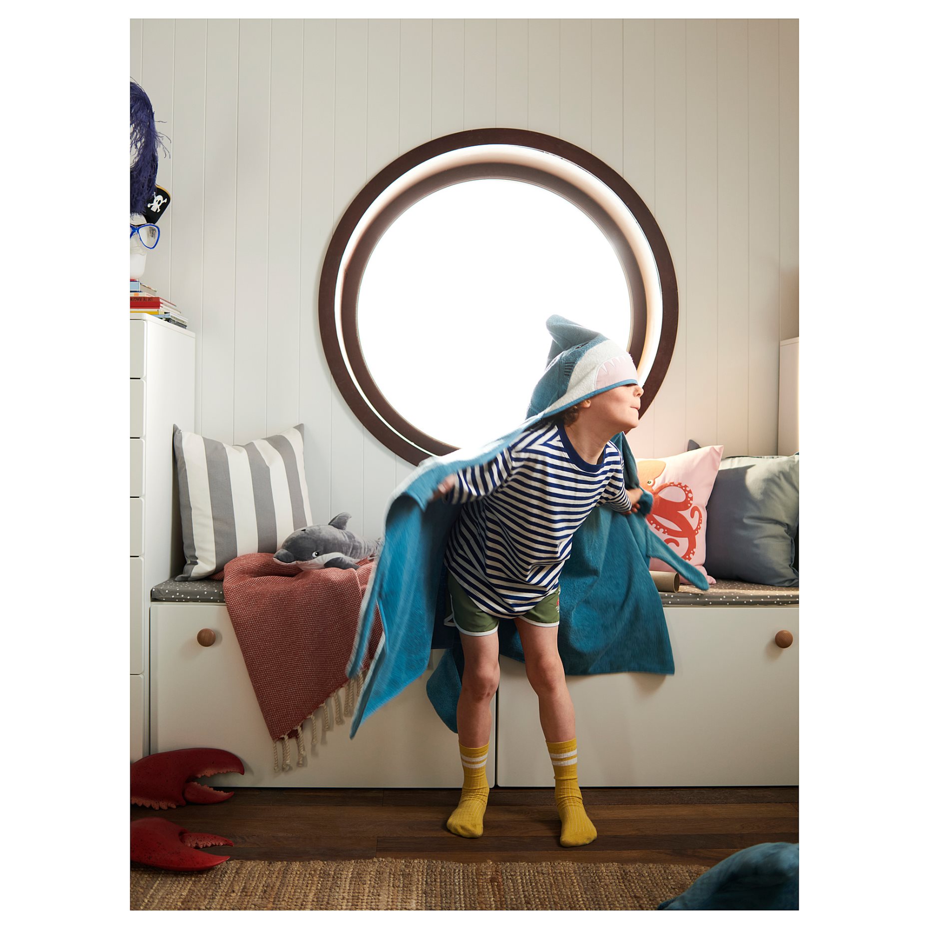 BLÅVINGAD, towel with hood/shark-shaped, 70x140 cm, 905.284.41