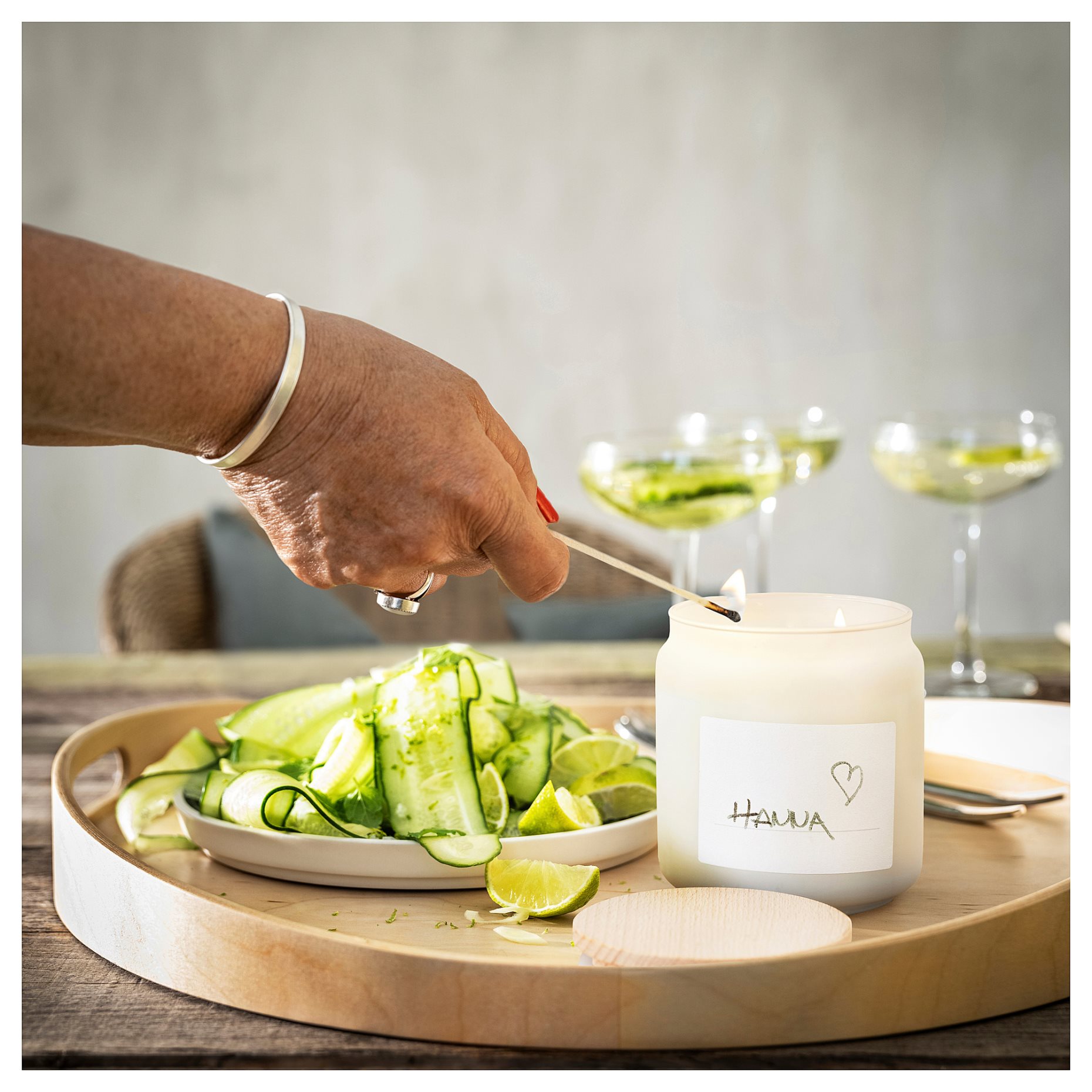 ÄDELTUJA, scented candle in glass with lid/2 wicks/cucumber & lime, 70 hr, 905.480.38
