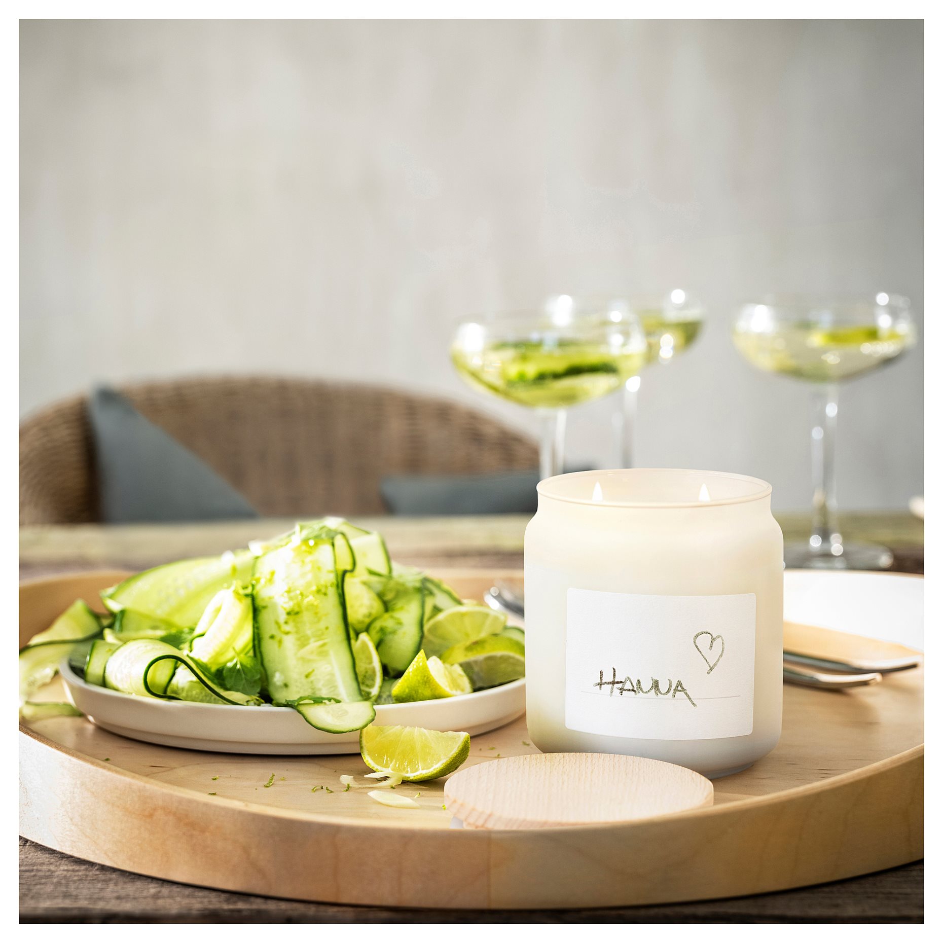 ÄDELTUJA, scented candle in glass with lid/2 wicks/cucumber & lime, 70 hr, 905.480.38