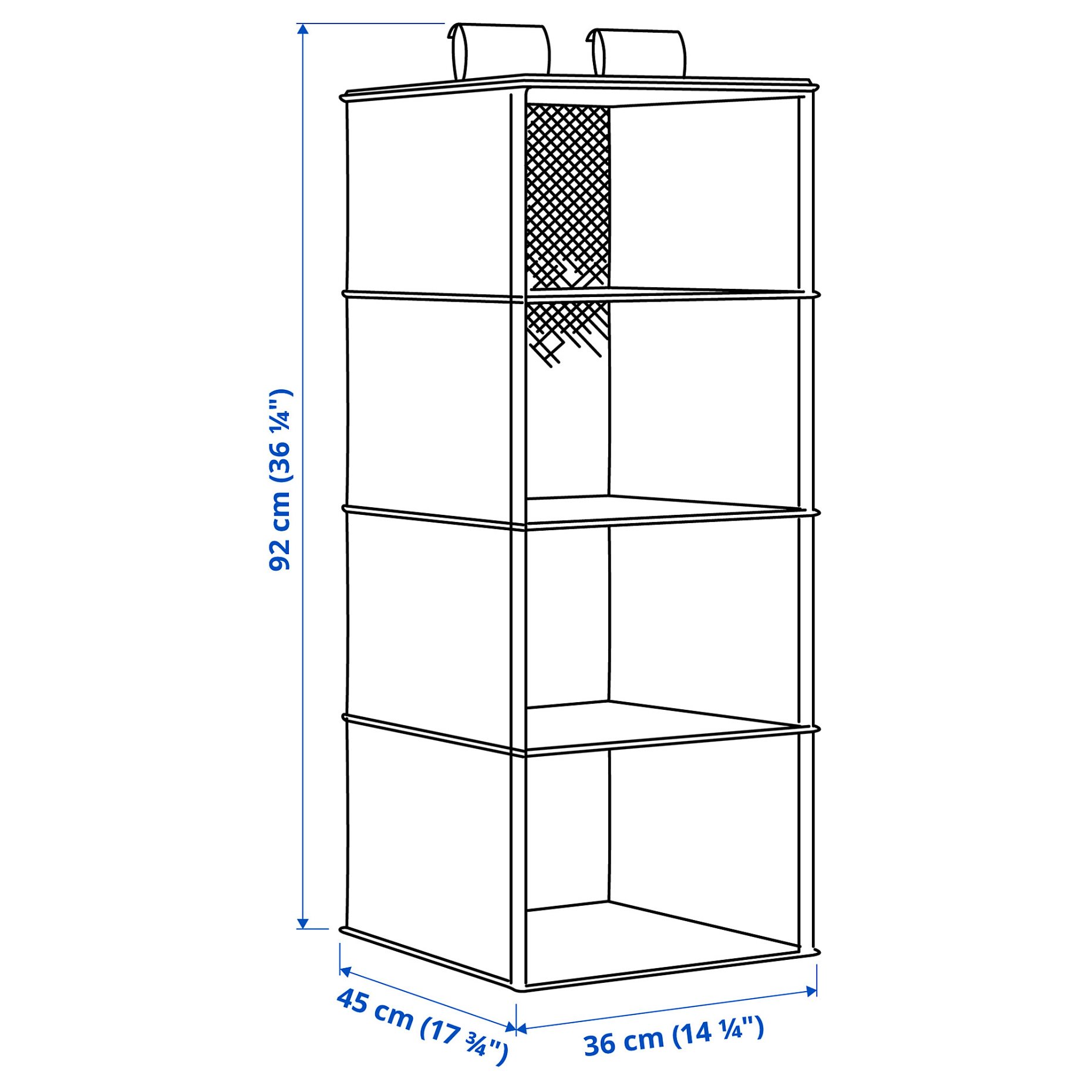 PURRPINGLA, hanging storage with 4 compartments, 36x45x92 cm, 905.919.94