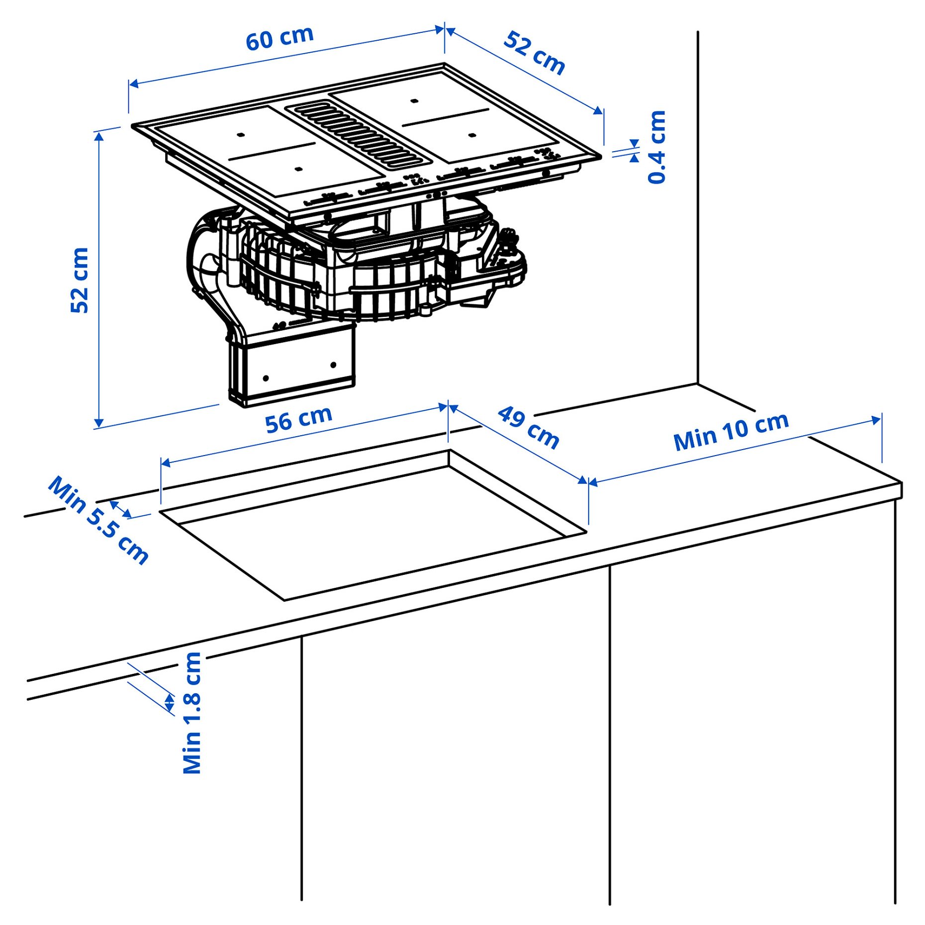 TÄCKNAN, induction hob/integrated extractor/IKEA 500, 60 cm, 905.986.36