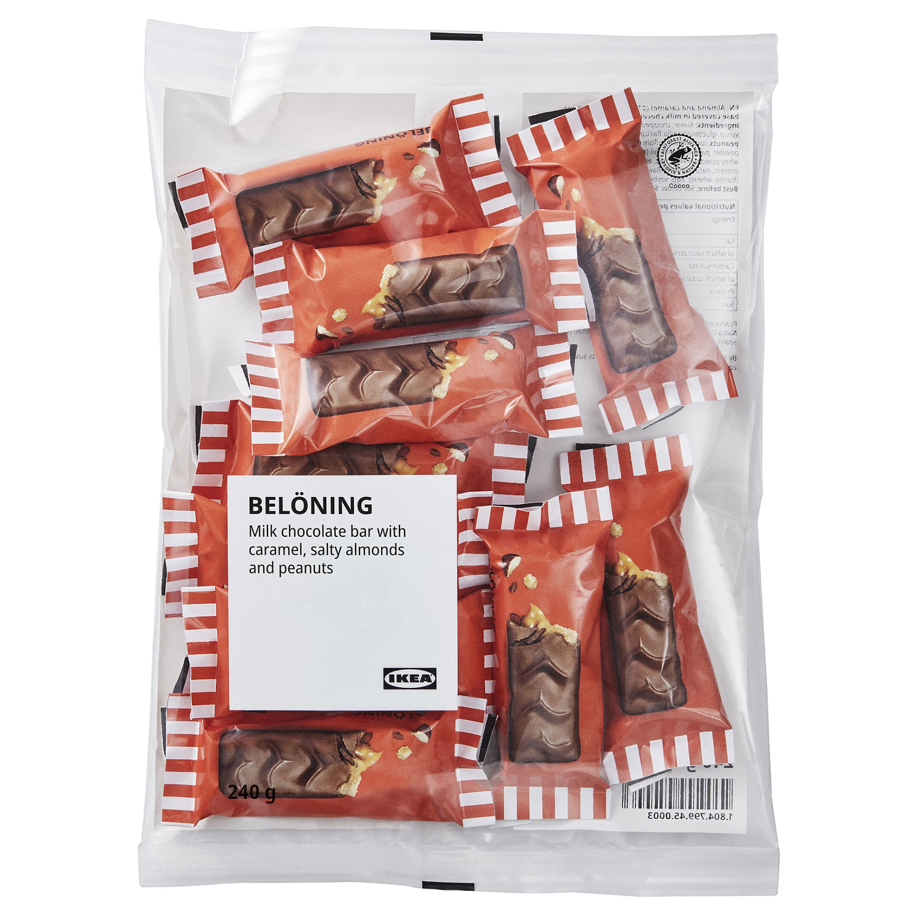 BELONING, milk chocolate bar with caramel and salty almond filling and peanut/RAC certified, 240 g, 906.037.51