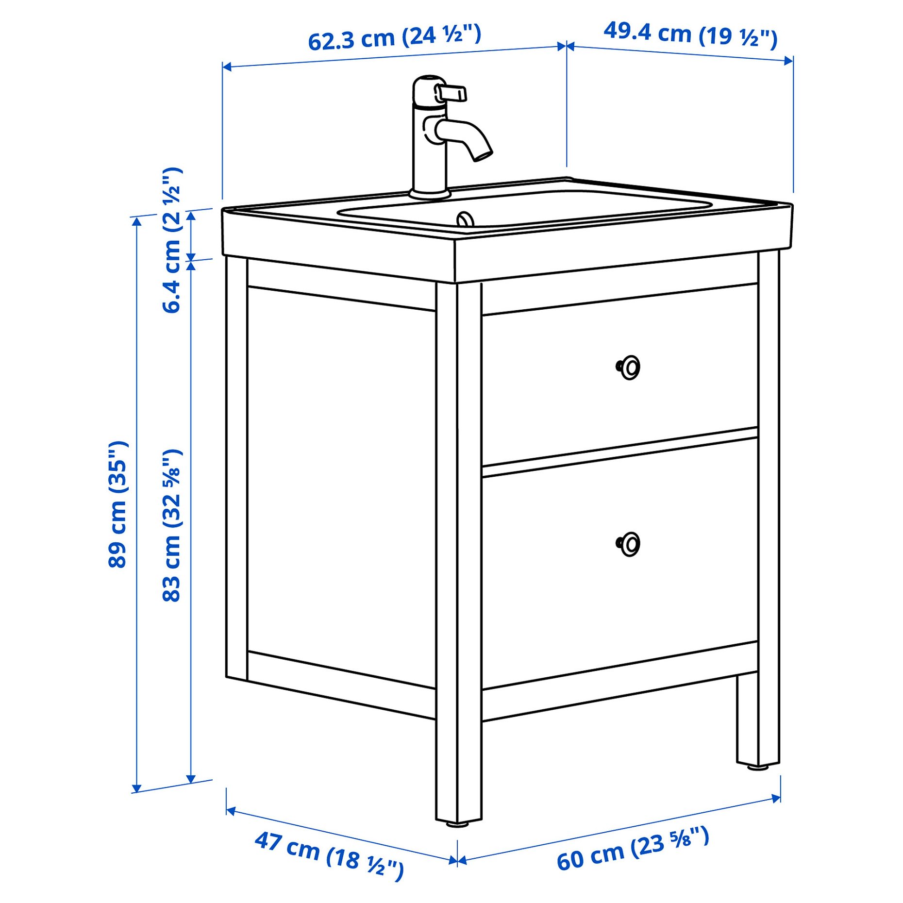 HEMNES/ORRSJON, βάση νιπτήρα με συρτάρι/νιπτήρα/μπαταρία, 62x49x89 cm, 995.467.80