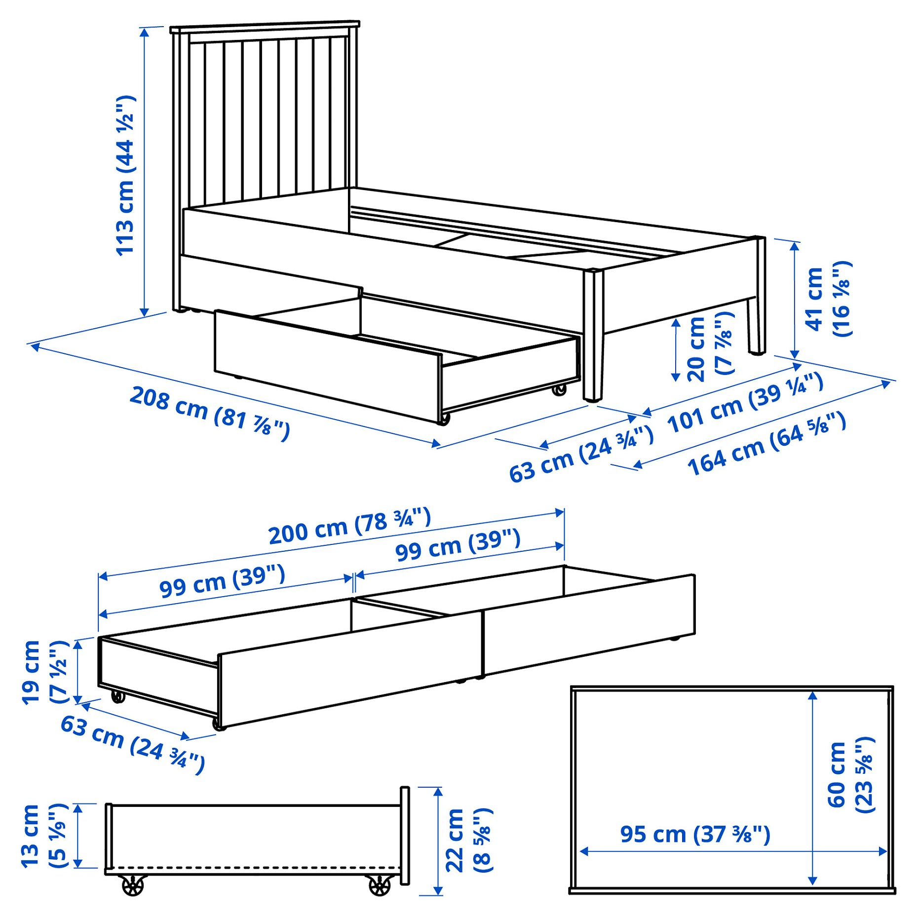 GULLABERG, bed frame with 2 storage boxes, 90x200 cm, 996.310.09