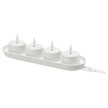 SKATGÅS, tealight kit with built in LED light source and charging tray, 006.115.95