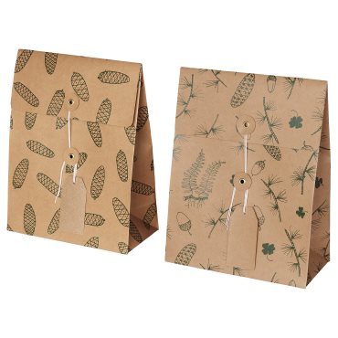 VINTERFINT, gift bag/pine cone pattern/2 pack, 20x26 cm, 105.558.86