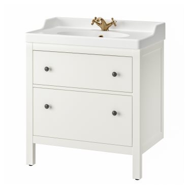 HEMNES/RUTSJON, βάση νιπτήρα με συρτάρια/νιπτήρα/μπαταρία, 82x49x95 cm, 195.468.40