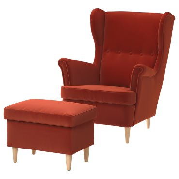 STRANDMON, wing chair with footstool, 195.903.62