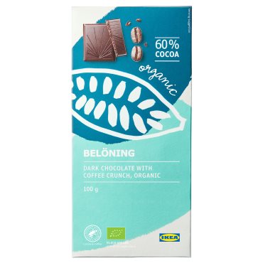 BELONING, dark chocolate tablet 60% with coffee crunch organic/Rainforest Alliance Certified, 100 g, 205.241.73