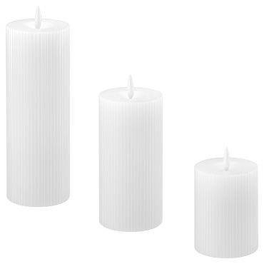 SILVERMÅS, κερί στήλη με ενσωματωμένο φωτισμό LED/λειτουργία με μπαταρία, σετ 3 τεμ., 306.115.94