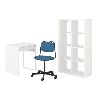 MICKE/ORFJALL/KALLAX, σύνθεση γραφείου και αποθήκευσης με περιστρεφόμενη καρέκλα, 394.367.51