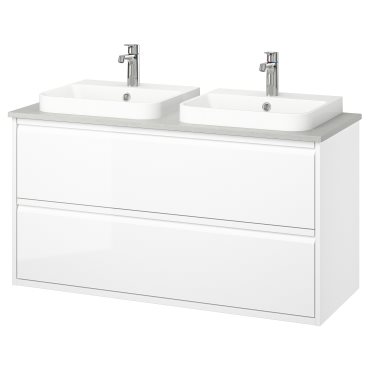 ANGSJON/BACKSJON, wash-stand with drawers/wash-basin/taps/high-gloss, 122x49x71 cm, 495.216.21
