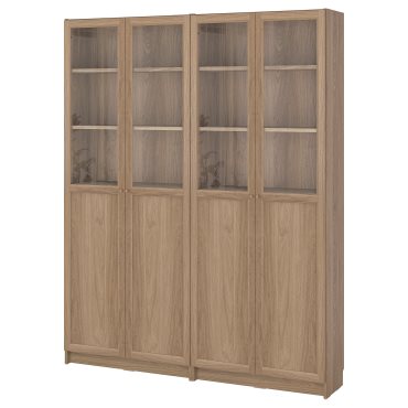 BILLY/OXBERG, bookcase combination with panel/glass doors, 160x30x202 cm, 495.818.13