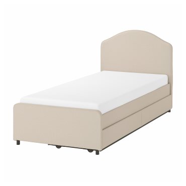 HAUGA, κρεβάτι με επένδυση/2 αποθηκευτικά κουτιά, 90x200 cm, 593.366.23