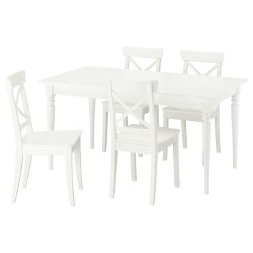 ROSENTORP, table and 4 chairs, 155/215x87 cm, 596.101.41
