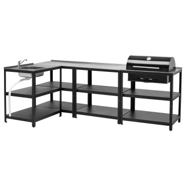 GRILLSKÄR, kitchen sink unit/charcoal barbecue/outdoor, 258x147 cm, 994.964.45