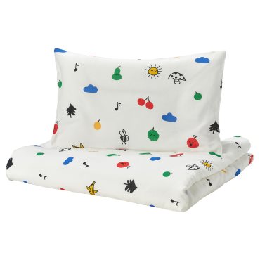 GRONFINK, duvet cover 1 pillowcase for cot, 110x125/35x55 cm, 005.723.77