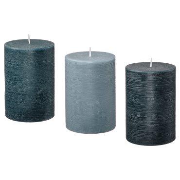 FRUKTSKOG, scented pillar candle/Vetiver & geranium/3 pack, 30 hr, 405.558.37