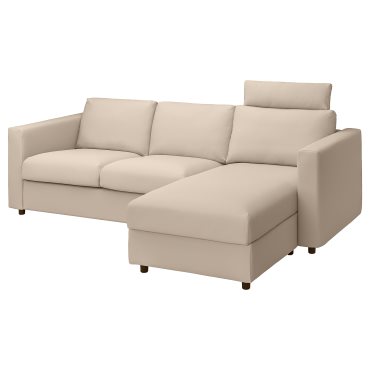 VIMLE, τριθέσιος καναπές με σεζλόνγκ με κεφαλάρι, 493.991.21