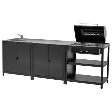 GRILLSKÄR, kitchen sink unit/charcoal barbecue/outdoor, 258x61 cm, 494.962.97