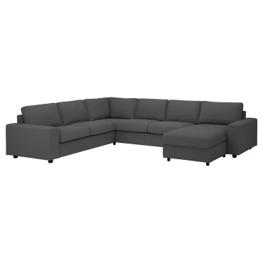 VIMLE, γωνιακός καναπές, 5θέσεων με σεζλόνγκ με πλατιά μπράτσα, 594.018.21
