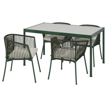 SEGERÖN, table and 4 chairs with armrests/outdoor, 147 cm, 594.948.44