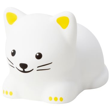 TÖVÄDER, night light with built-in LED light source/cat/battery-operated, 605.169.15