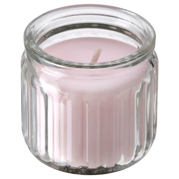HÖKGÖK, scented candle in glass/pink flowers , 12 hr, 606.087.31