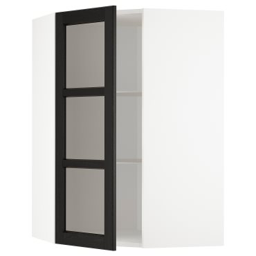 METOD, γωνιακό ντουλάπι τοίχου με γυάλινα ράφια/πόρτα, 692.575.78