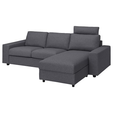 VIMLE, τριθέσιος καναπές με σεζλόνγκ με κεφαλάρι με πλατιά μπράτσα, 694.012.98