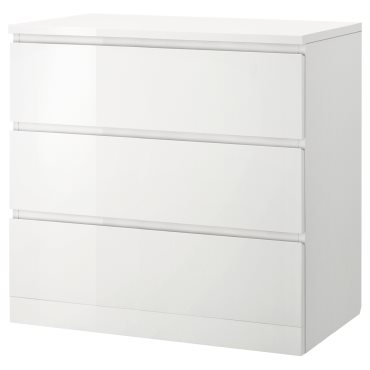 MALM, συρταριέρα με 3 συρτάρια/γυαλιστερό, 80x78 cm, 704.240.53