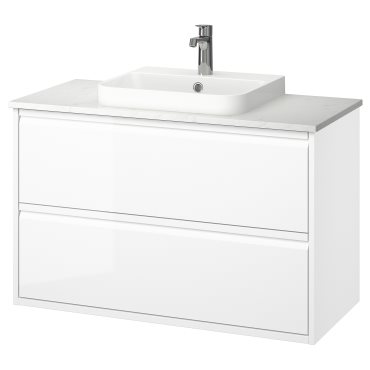 ANGSJON/BACKSJON, wash-stand with drawers/wash-basin/tap/high-gloss, 102x49x71 cm, 795.141.05
