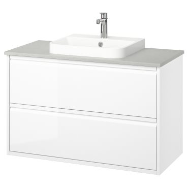 ANGSJON/BACKSJON, wash-stand with drawers/wash-basin/tap/high-gloss, 102x49x71 cm, 795.215.92