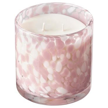 KRONSÅNGARE, scented candle in glass, 2 wicks/Pink flowers, 50 hr, 906.059.29