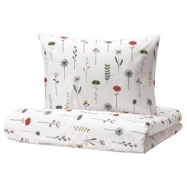 NATTSLÄNDA, duvet cover and pillowcase/floral pattern, 150x200/50x60 cm, 205.080.12