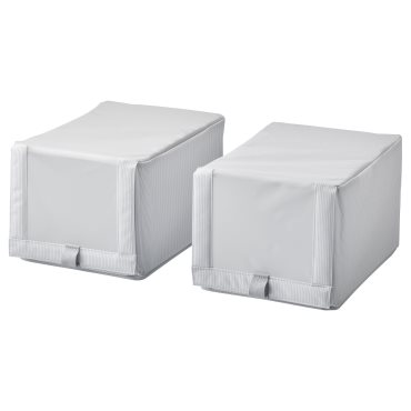 HEMMAFIXARE, shoe box/fabric striped/2 pack, 23x34x19 cm, 405.039.14