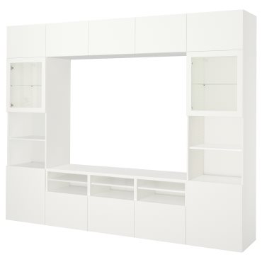 BESTÅ, σύνθεση αποθήκευσης TV/γυάλινες πόρτες/συρτάρια ανοίγματος με πίεση, 300x42x231 cm, 594.110.09