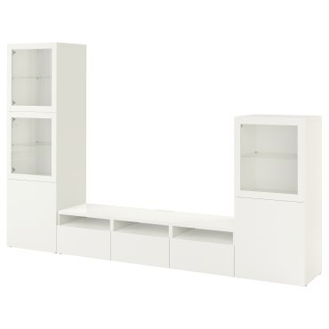 BESTÅ, σύνθεση αποθήκευσης TV/γυάλινες πόρτες/συρτάρια ανοίγματος με πίεση, 300x42x193 cm, 694.063.85