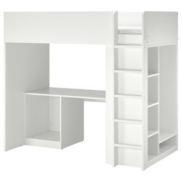 SMÅSTAD, loft bed frame with desk and storage, 90x200 cm, 504.540.36