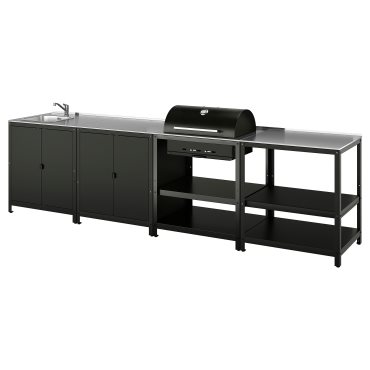 GRILLSKÄR, kitchen sink unit/charcoal barbecue/outdoor, 344x61 cm, 794.968.80
