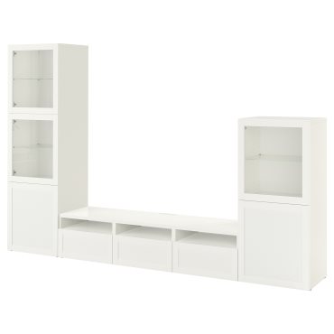 BESTÅ, σύνθεση αποθήκευσης TV/γυάλινες πόρτες/συρτάρια ανοίγματος με πίεση, 300x42x193 cm, 994.063.84