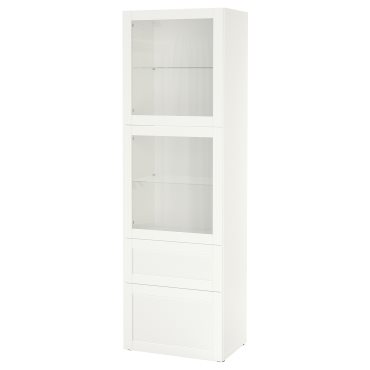 BESTÅ, storage combination with glass doors/drawers soft closing, 60x42x193 cm, 293.008.71