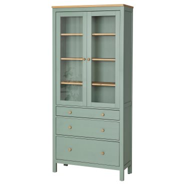 HEMNES, glass-door cabinet with 3 drawers, 90x197 cm, 005.961.61