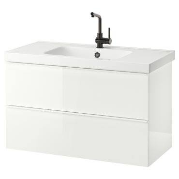 GODMORGON/ODENSVIK, wash-stand with 2 drawers/high-gloss, 103x49x64 cm, 094.244.29