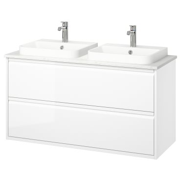 ANGSJON/BACKSJON, wash-stand with drawers/wash-basin/taps/high-gloss, 122x49x71 cm, 095.216.23